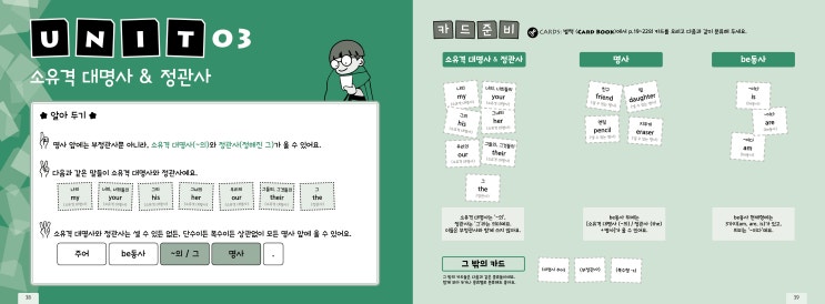  소유격 대명사와 관사의 규칙, 어순 카드 Unit 03