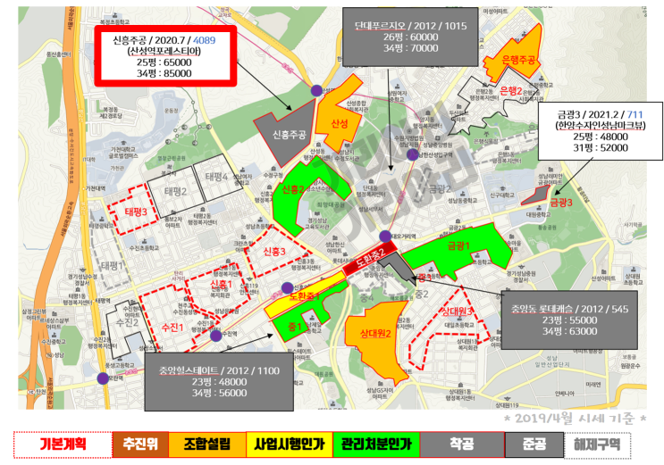 성남시 재개발 지도와 수원시 재개발 지도