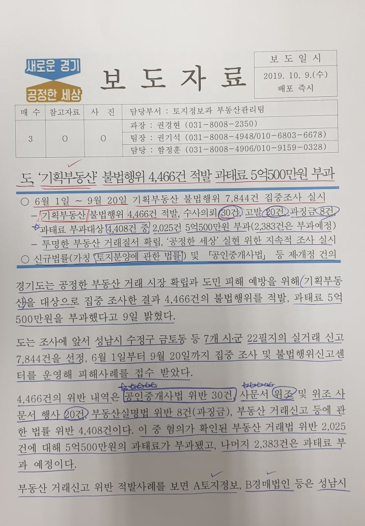 기획부동산 불법행위 4,466건 적발 (by 경기도)