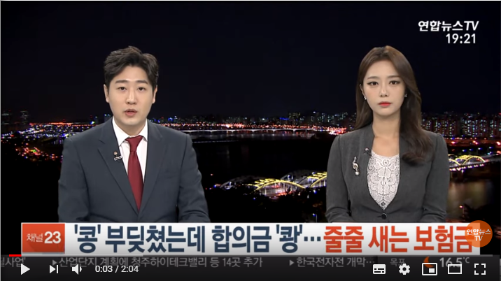 콩' 부딪쳤는데 합의금 '쾅'…줄줄 새는 보험금 / 연합뉴스TV 콩' 부딪쳤는데 합의금 '쾅'…줄줄 새는 보험금 / 연합뉴스TV