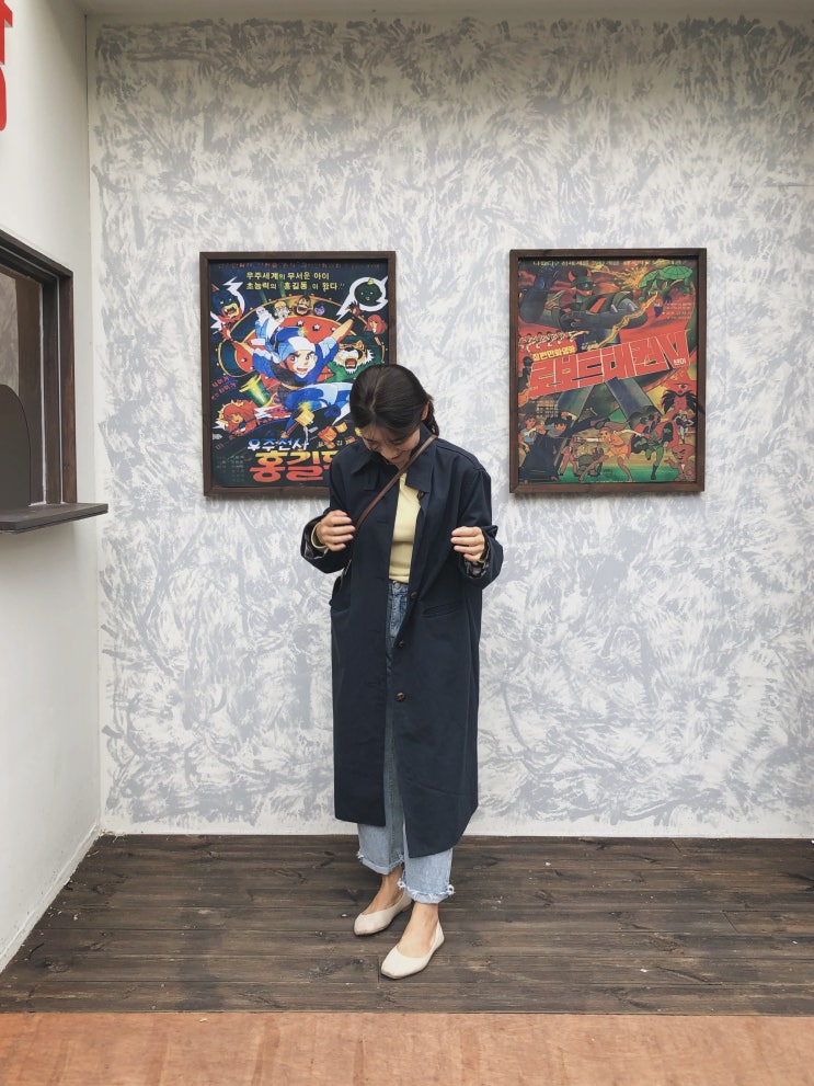  슬로우앤드, 키 155 가을 트렌치 후기 /테일 체크 맥트렌치코트