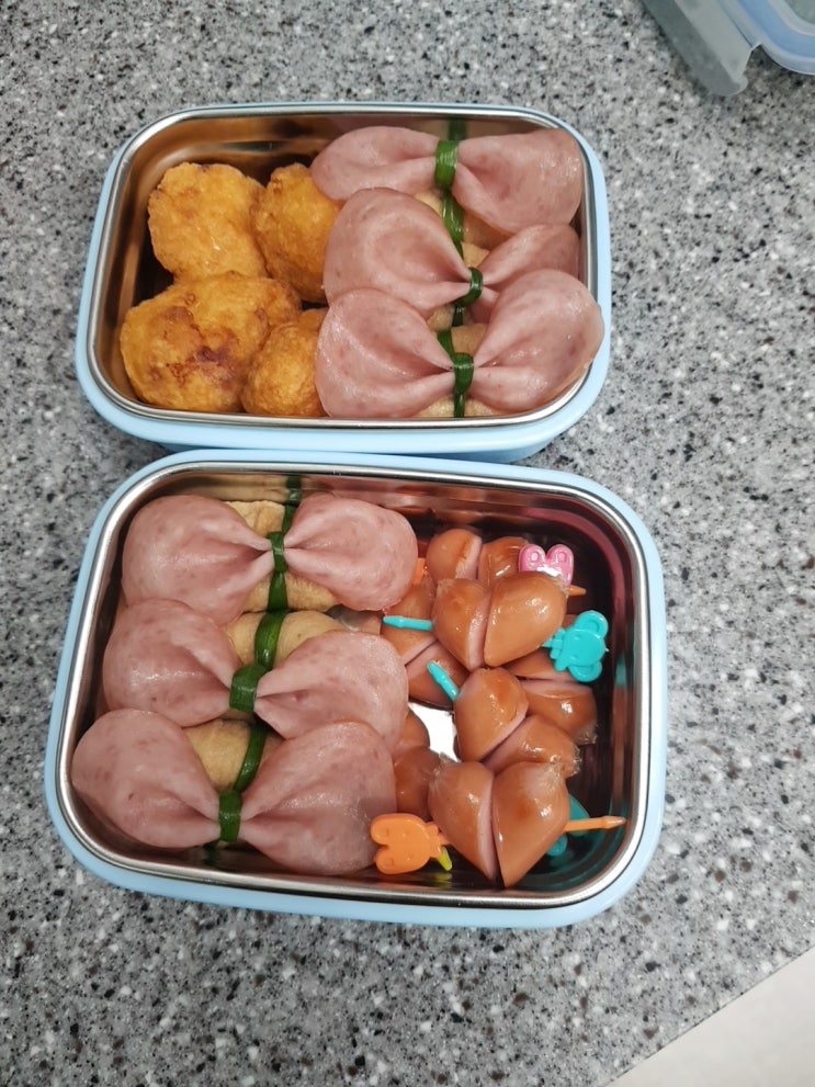 쨘쪼니네집밥:) 아이도시락싸기 리본유부초밥 하트비엔나소세지