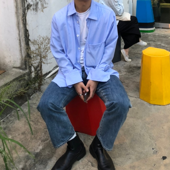  앤더슨벨 오버사이즈 셔츠 EDAN HIDDEN BUTTON SLEEVE OVERSIZED SHIRT BLUE 리뷰
