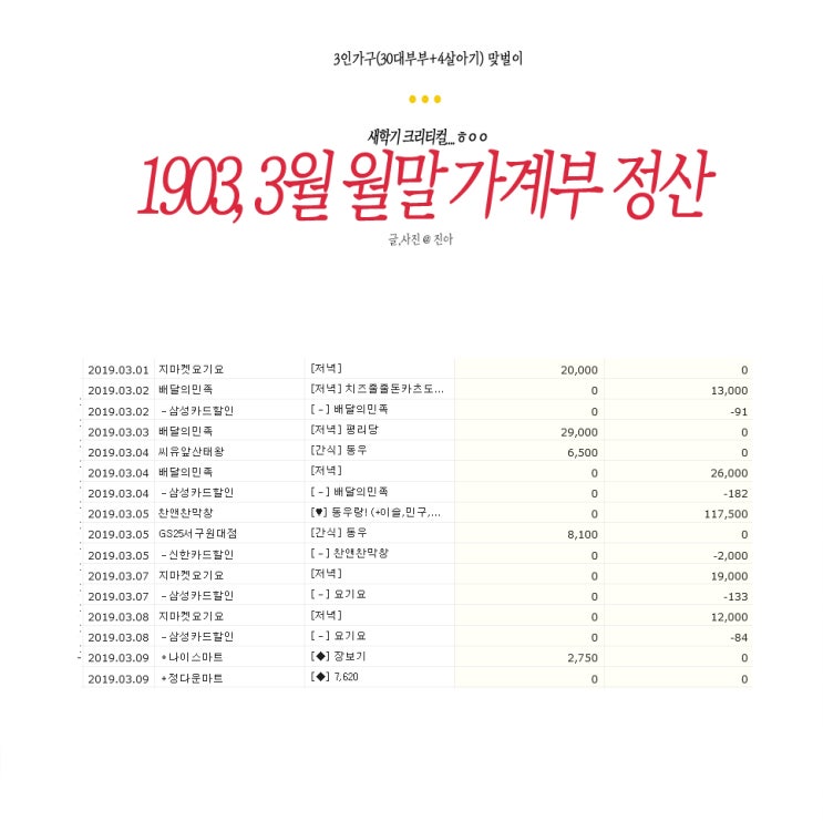  1903, 3월 월말 가계부 정산
