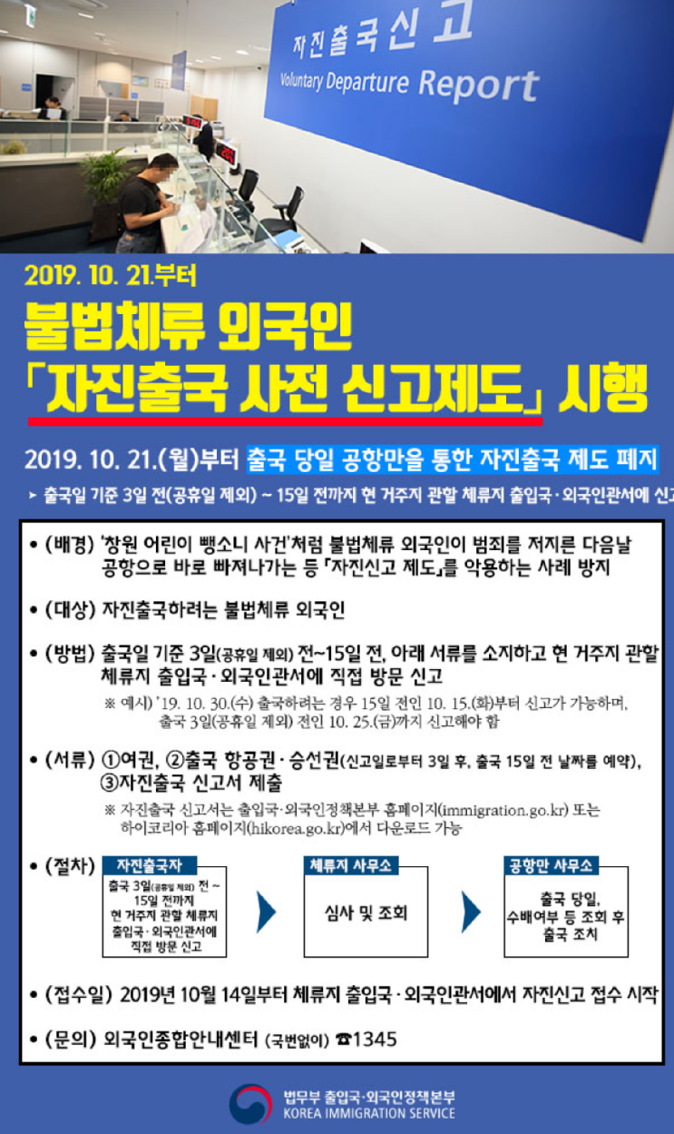  불법체류 외국인 자진출국 사전 신고제도(출입국외국인정책본부)