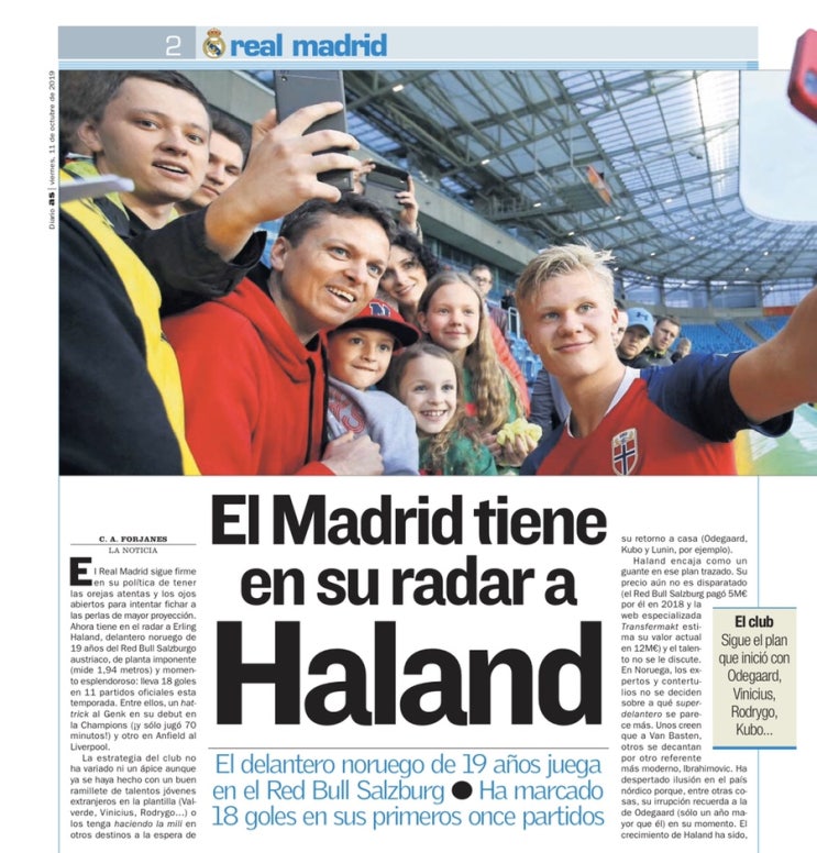 [AS]레알 마드리드는 홀란드를 주시하고 있다.