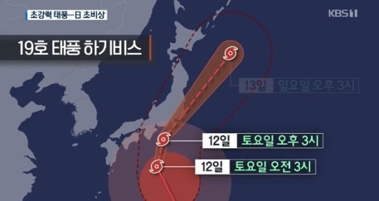19호 태풍 하기비스, 슈퍼태풍급 크기로 주말 도쿄 강타 '열도 초긴장' 19호 태풍 하기비스, 슈퍼태풍급 크기로 주말 도쿄 강타 '열도 초긴장'
