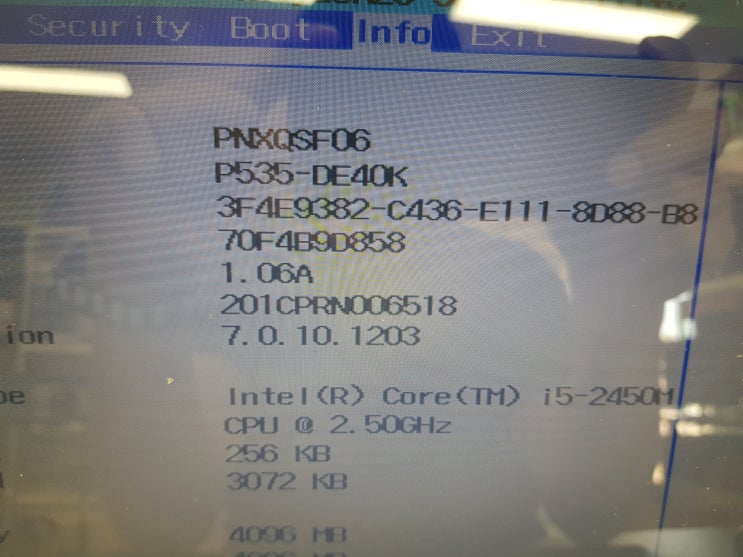  홍성LG전자 엑스노트 P535-DE40K SSD120G 교체건 입니다.