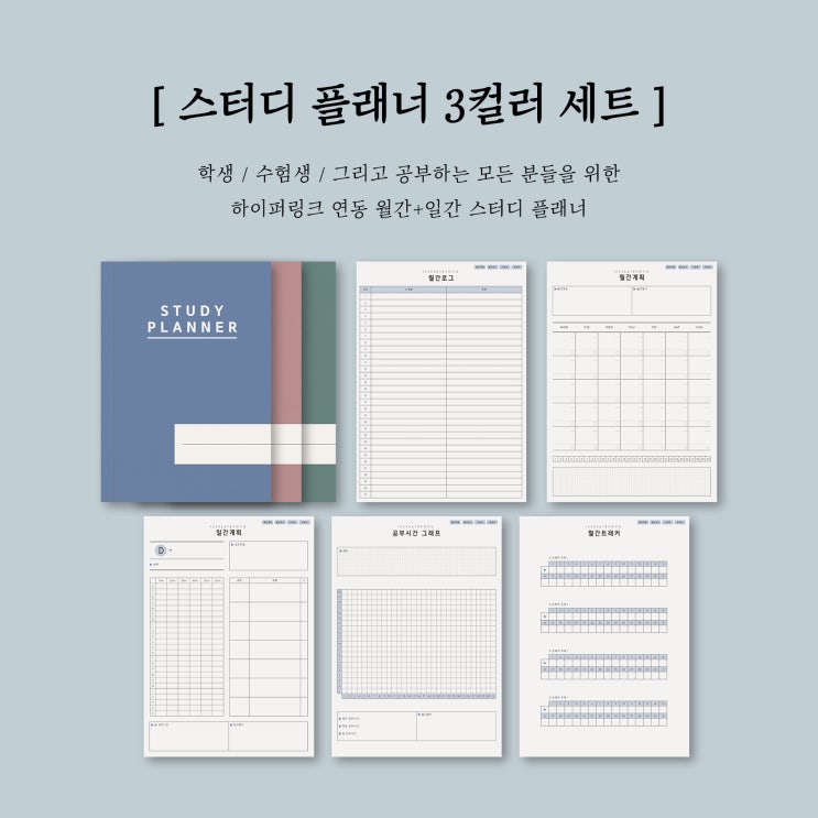  [스튜디오잔잔] 굿노트 스터디 플래너 3컬러 / 굿노트 속지 서식 PDF