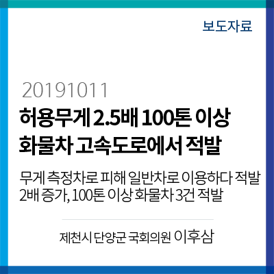  [국감] 이후삼 의원, 허용무게 2.5배 100톤 이상 화물차 고속도로에서 적발...대형사고 위험 ↑