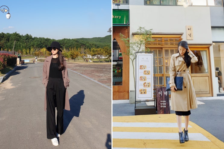  두 가지 여자 트렌치코트 코디 