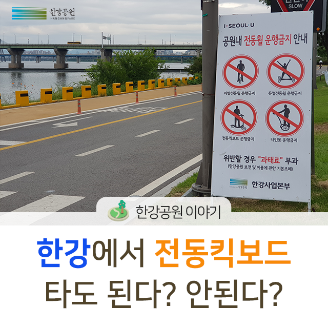  한강에서 전동킥보드, 전동휠 타면 안돼요!