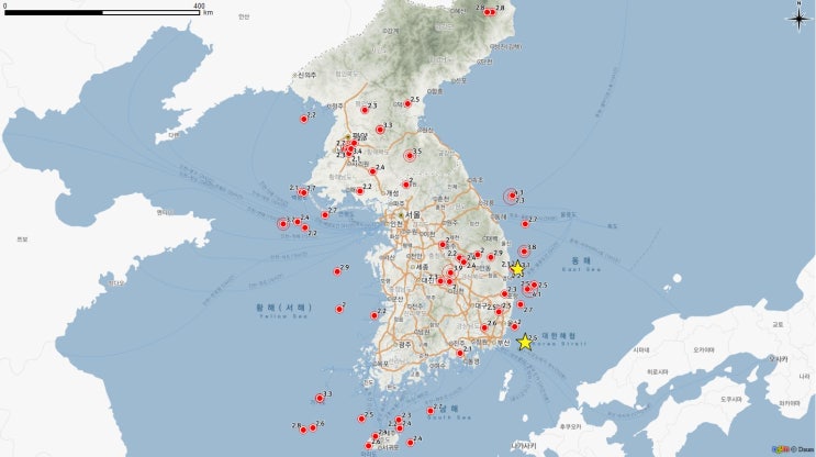 울산, 경북 영덕 지진 발생!_울산 동구 해역 및 영덕군 해역_2019년 국내주요지진(지진규모 2.0이상)