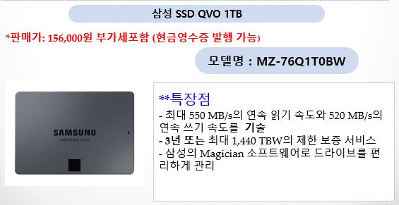  [MZ-76Q1T0BW]삼성전자 정품SSD 860 QVO 1TB 특가 판매