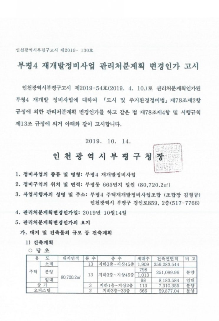  관리처분 인가 득한 부평 4구역