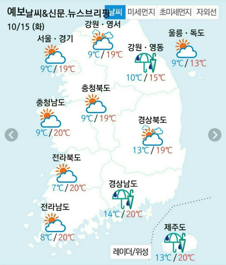  오늘의 날씨 10월15일 화요일
