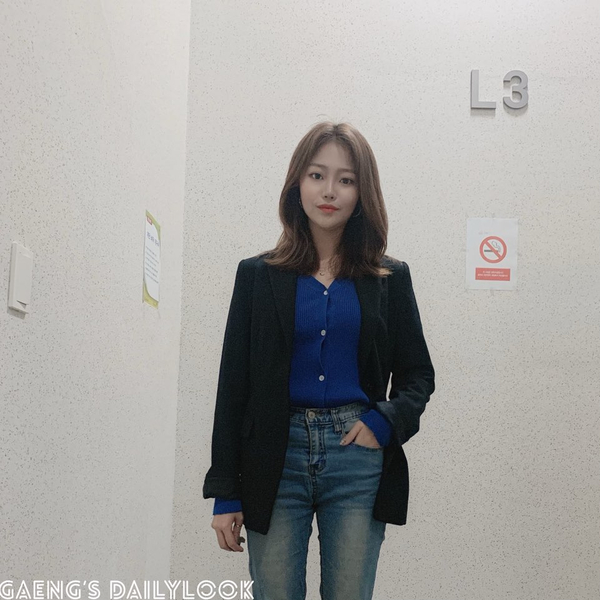  20191015 "여자 기본블랙자켓 + 니트가디건 룩"