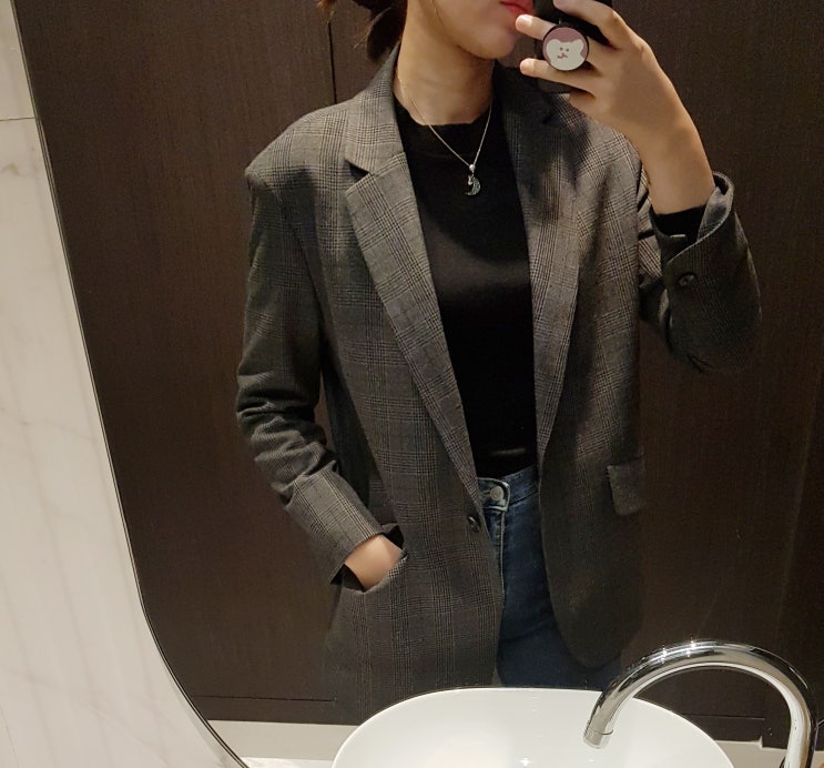 [w컨셉] BLUV 체크자켓 차콜 착샷 및 후기