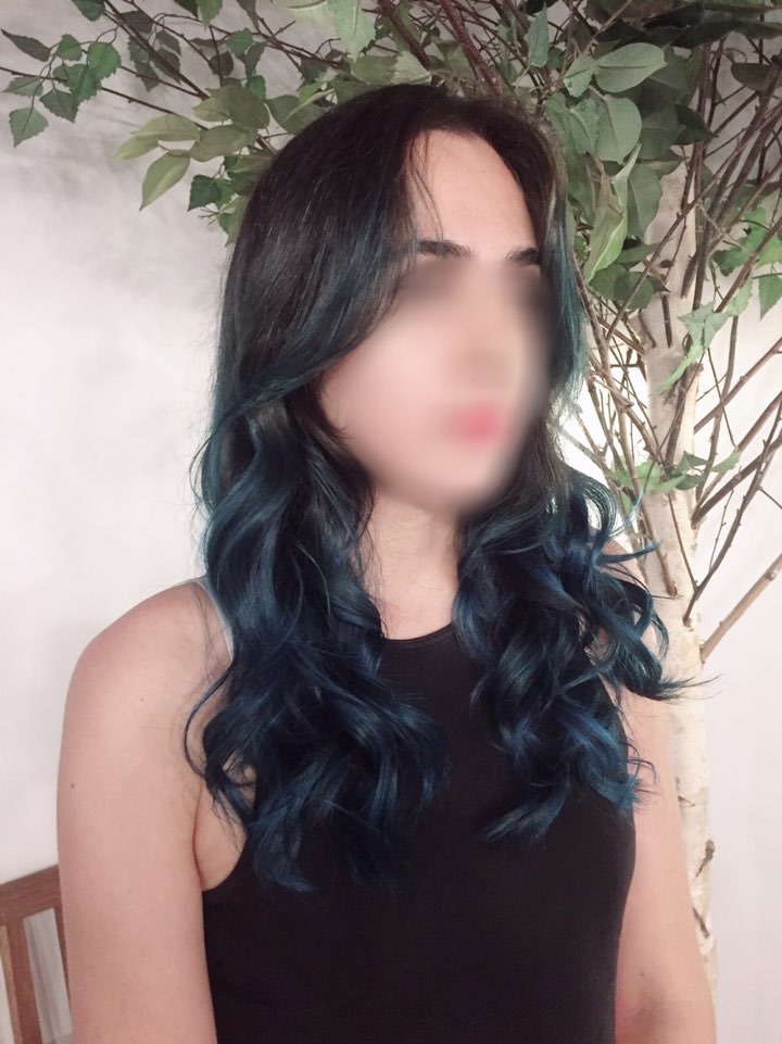  홍대 까헤어, 옴브레 스타일 블루 염색  hongdae hair salon blue  color dyeing balayage