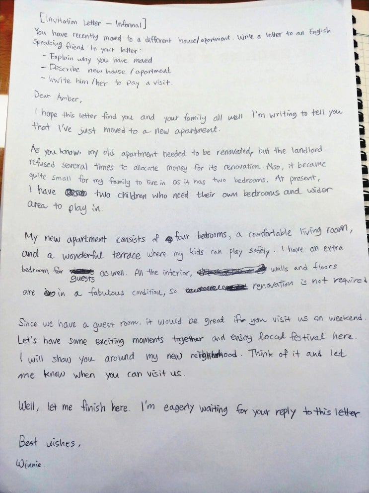  [IELTS Writing] 제너럴 T1 Informal Invitation Letter Sample