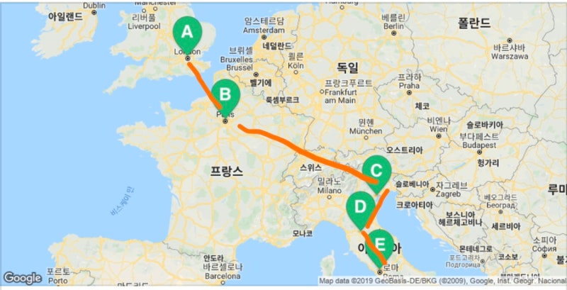 런던 파리 여행지도 버스 유로 이동 방법 유로 -정기 비행기 비교