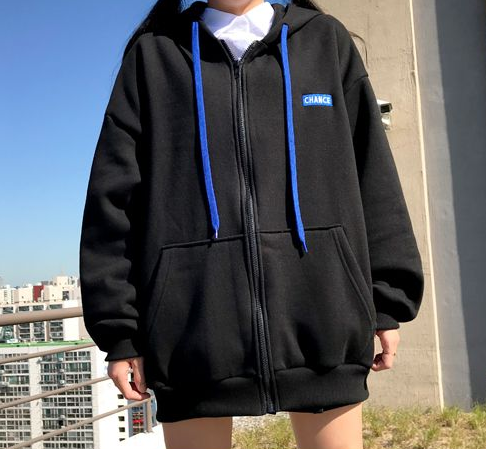  (기모)CHANCE 후드집업 | 자수 배색후드집업 박시핏 스쿨룩