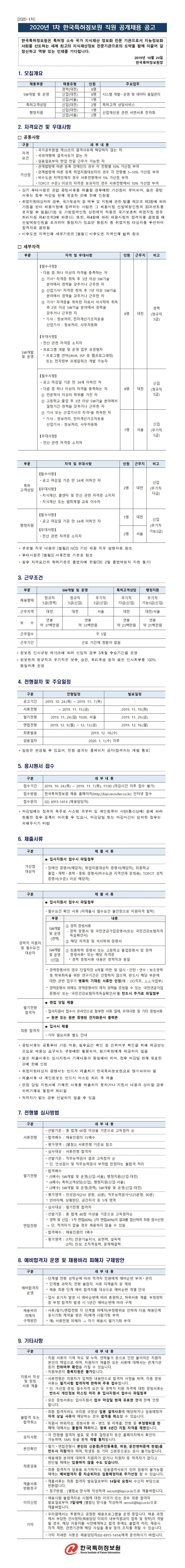  [채용][한국특허정보원] 2020년 1차 직원 공개채용
