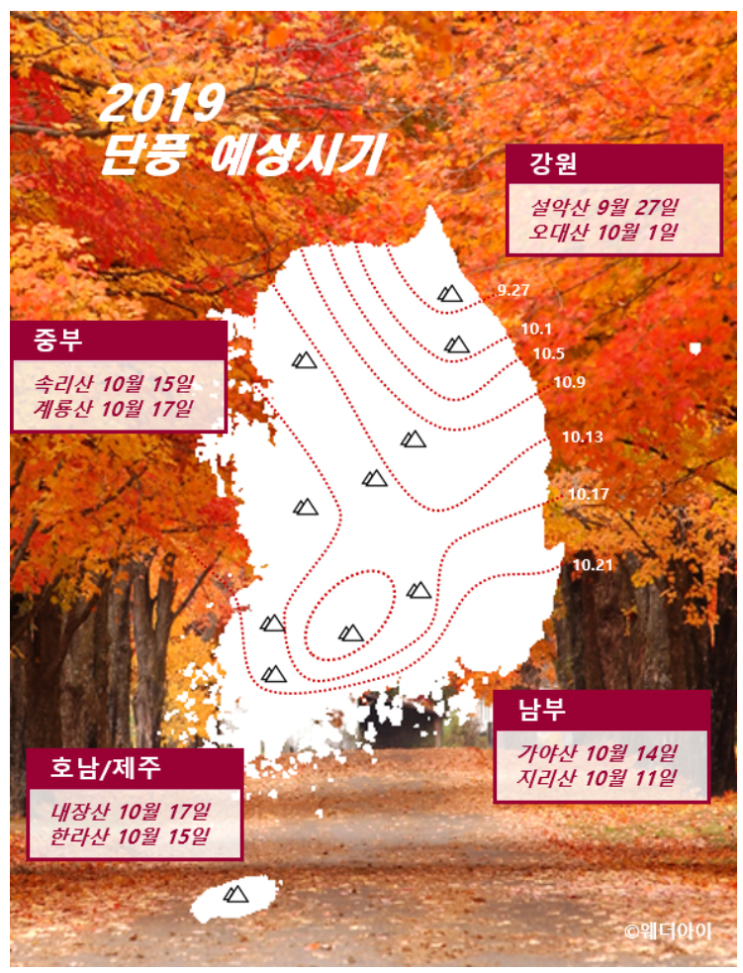  2019 단풍시기 2019년 단풍지도 및 단풍축제