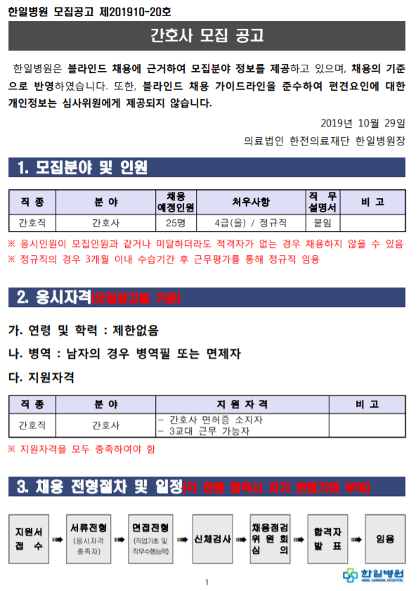  [채용][의료법인 한전의료재단 한일병원] 간호사 모집