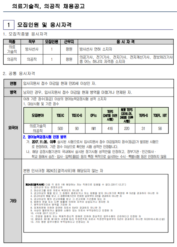  [채용][경상대학교병원] 의료기술직(방사선사), 의공직 채용공고