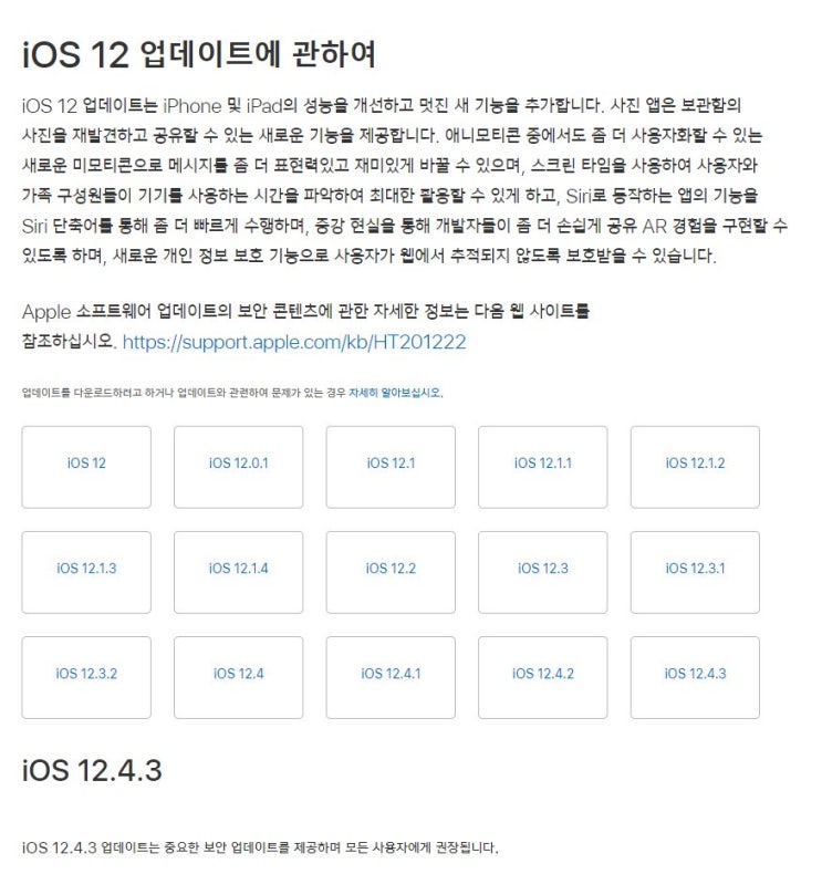 구형 애플 아이폰/아이패드 ( Apple iphone / ipad ) iOS 12.4.3 업데이트 / 내용 / 방법 구형 애플 아이폰/아이패드 ( Apple iphone / ipad ) iOS 12.4.3 업데이트 / 내용 / 방법