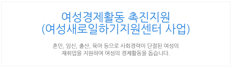  [아이사랑포털] 여성경제활동 촉진지원 (여성새로일하기지원센터 사업)