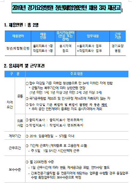  [채용][근로복지공단] 2019년 하반기 청년(체험형)인턴 신규채용 3차 재공고