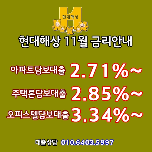 현대해상주택담보대출 11월 최저금리 2.71% 안내