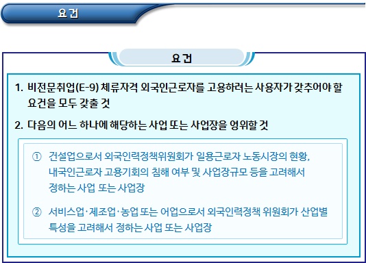 외국인근로자 고용 관련 사용인 자격요건