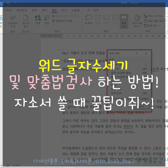  워드 글자수세기 및 맞춤법검사 하는 방법! 자소서 쓸 때 꿀팁이쥐~![