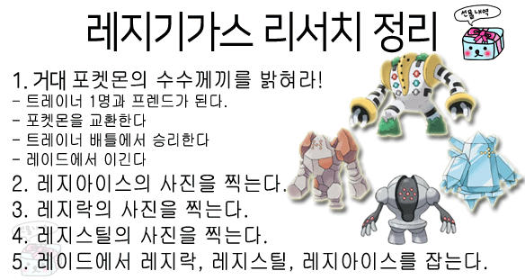  포켓몬고 레지기가스 리서치를 정리해봤습니다.