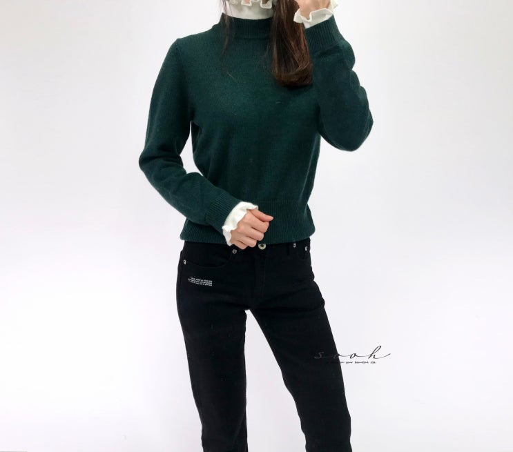 Ruffle-Neck cuffs 여성 울니트 스웨터로 산드로 코디 따라잡기