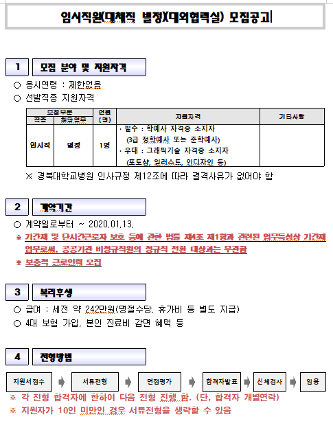  [채용][경북대학교병원] 임시직원(대체직 별정)(대외협력실) 모집공고