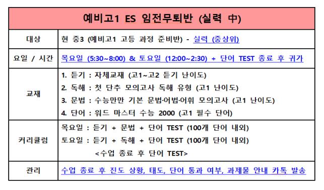  예비고1 영어 중급반 개강!