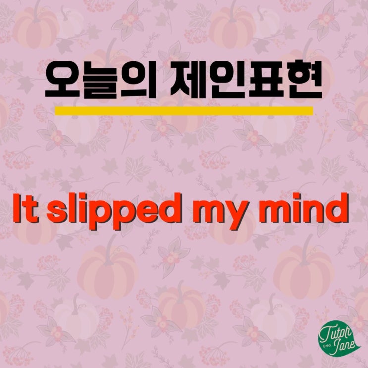  [오늘의 제인표현#7] '까먹었다'는 영어 표현으로 It slipped my mind