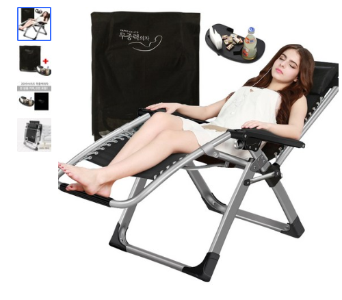  쿠팡로켓배송  2019무중력의자 [사각프레임 내하체중 150KG170도 리클라이너 무중력의자+선반+커버] 캠핑의자   [59,900원 ]