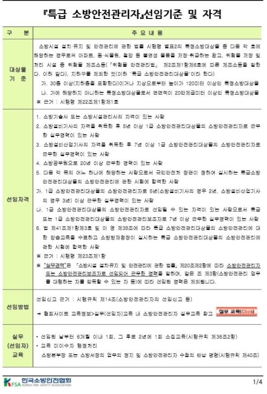  특급소방안전관리자 선임자격,특급소방안전관리자 시험