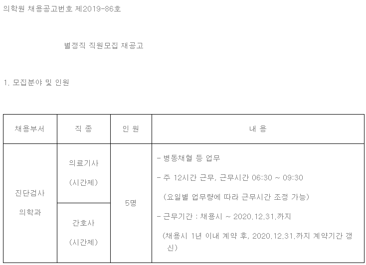  [채용][한국원자력의학원] 별정직 직원모집 재공고(진단검사의학과)