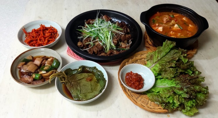  오늘저녁메뉴 연탄불고기, 차돌박이된장찌개 밥상차림