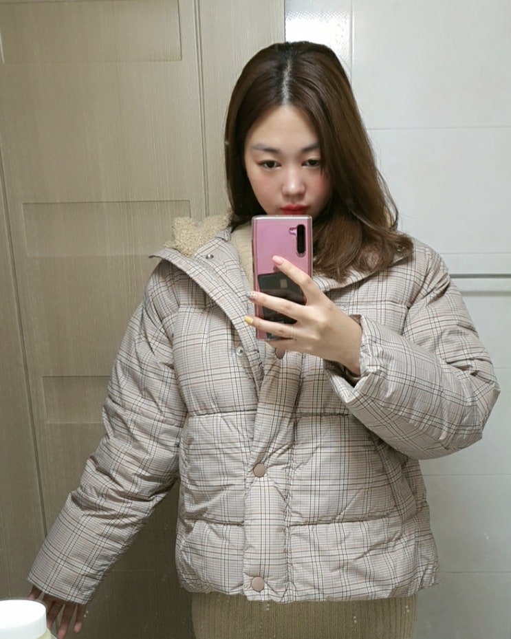  스파오숏패딩 체크숏패딩