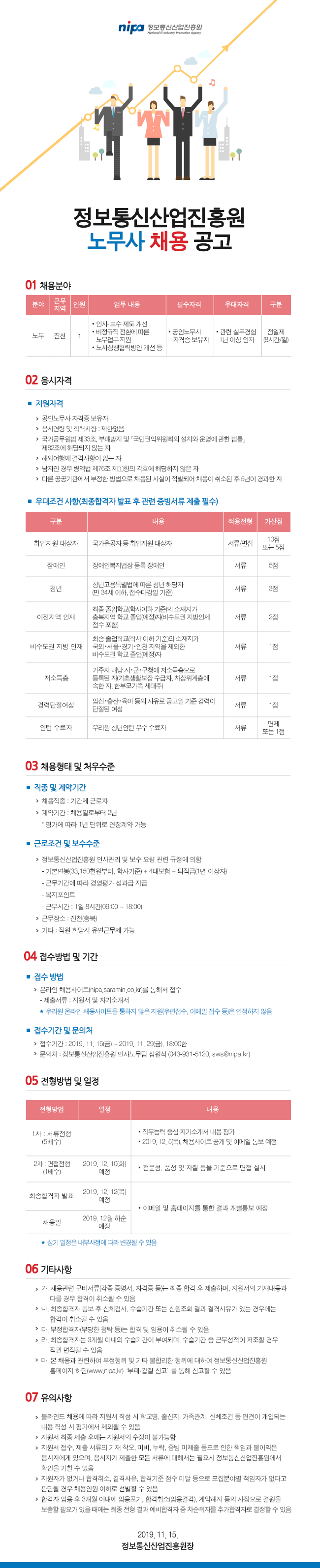  [채용][정보통신산업진흥원] 노무사 채용 공고