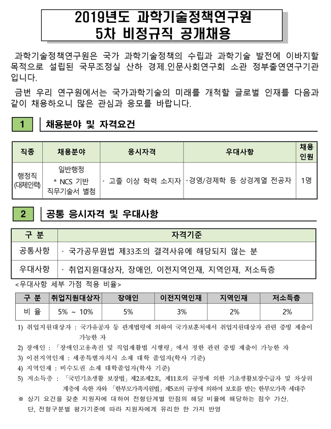  [채용][과학기술정책연구원] 5차 공개채용(비정규직)