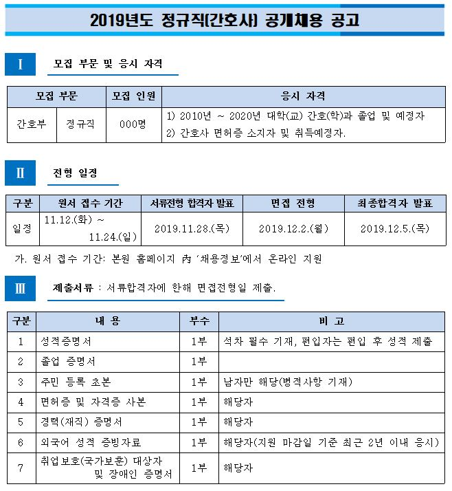  [채용][동아대학교병원] 2019년 정규직(간호사) 채용공고