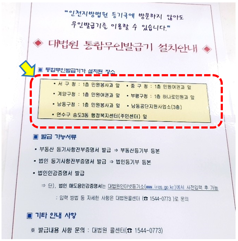 법인등기부등본무인발급기발급법설치위치 6